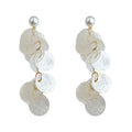 Gold Tone White Pearl And Translucent Shell Disc Long Stud Earrings view 5