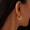 Dimpled Texture C Shape Hoop Earrings Steel Gold Stainless view 3