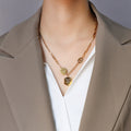 Yes Smiley Disc Hexagon Tag Mixed Link Necklace Gold Steel view 7