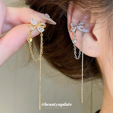 Butterfly Chain Tassel Ear Cuff Single Piece Two Colors