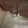 Silver Tone Sculpted Leaf And White Pearl Adjustable Open Ring view 3