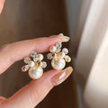 Crystal Flower Stud Earrings with Pearl Clusters in Three Colors view 3