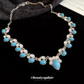 Blue Teardrop Beaded Necklace with Silver Tone Links view 2