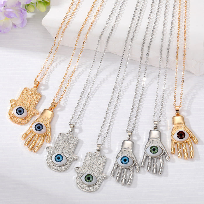 Gold and Silver Tone Eyeball Hamsa Pendant Necklaces