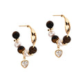 Gold-Tone Beaded Hoop Earrings With Clear Heart Charms view 5