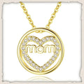 Gold Circle Heart MOM Pavé Pendant Necklace Chain Style view 2