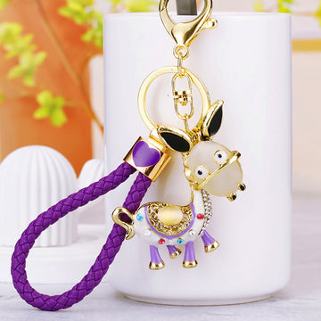 Enamel Donkey Keychains in Black Red and Purple with Braided and Plain Loops