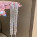 Long Crystal Fringe Statement Earrings in Gold and Silver Tones view 6