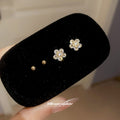 Gold Flower Crystal Stud Earring Four Piece Two Pair Set view 1
