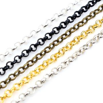 Unwelded Round Link Chain in Black, Gold, Silver, and Bronze Tones