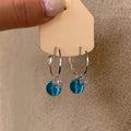 Silver Hoop Earrings with Blue Glass Drops Decorative Jewelry view 4