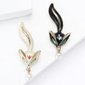 Abstract Fox Brooch in Black or White Enamel With Pearl Drop view 3