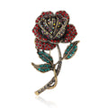 Rhinestone Rose Stem Brooch Antique Metal Red Or Purple view 5