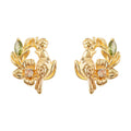 Gold Bird Floral Wreath Stud Green Clear CZ Earrings view 5