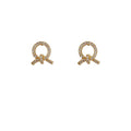 Gold Tone Clear Stone Open Circle Knot Stud Earrings For Women view 5