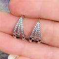 Silver Tone Triple Row Pave Triangle Geometric Huggie Earrings view 2