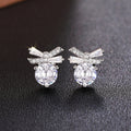 Silver Tone Bow Baguette and Round Clear CZ Stud Earrings view 5