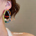 Multicolor Beaded Loop Stud Earrings with Reflective Details view 4