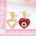 Gold Tone Enamel Evil Eye Heart and Open Heart Drop Stud Earrings view 4