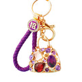 Jeweled Mini Handbag Keychains in Blue and Purple with Braided and Plain Loops view 5