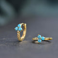 Gold Tone Blue Flower Charm Small Hoop Earrings Jewelry view 2