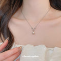 Silver Tone Flower Pendant Necklace with Pearl Drop view 4