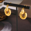 Geometric Linked Dual Loop Stud Earrings Gold Steel Titanium view 4