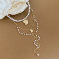 Gold Tone Shell Pendant Pearl Three Necklace Set Statement Jewelry view 6