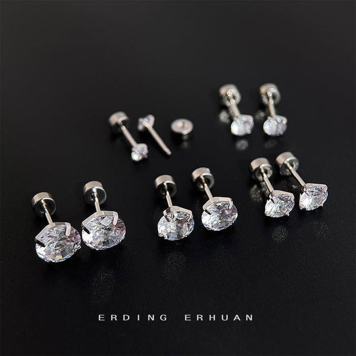 Round Clear Cubic Zirconia Screw Back Stud Earrings Five Sizes