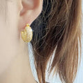 Gold Tone Small Pave Crystal Chunky Open Hoop Earrings view 3