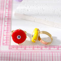 Gold Tone Large Round Glass Evil Eye Adjustable Rings in Seven Colors view 4