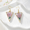 Gold Tone Triangular Pressed Flower Drop Earrings in Six Designs view 3