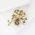 Gold Tone Five Petal Shell Effect Flower Brooch With Crystals view 4