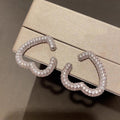 Silver Tone Pavé Heart Open Hoop Earrings with Clear Stone Accents view 5