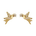 Gold Pave Crystal Flying Bird Flower Stud Earrings view 5
