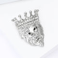 Silver Tone Crowned Lion Head Brooch Rhinestone Crown view 3