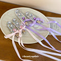 Rhinestone Ribbon Bow Duckbill Hair Clips Purple Pink view 4