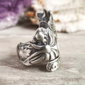 Sculpted Lily Spoon Wrap Ring In Antiqued Silver Tone view 2