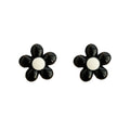 Glossy Five Petal Flower Stud Earrings Black And Cream view 5
