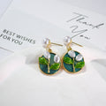 Gold Round Enamel Floral Pearl Drop Earrings 9 Colorways view 9