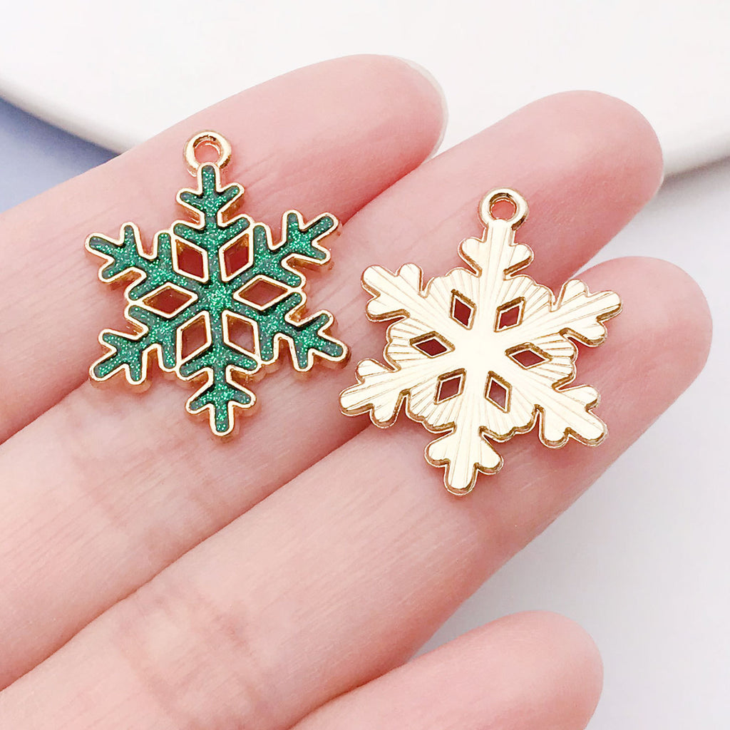 Enamel Zinc Alloy Snowflake Christmas Charm Pendant for DIY Earrings Necklace Keychain