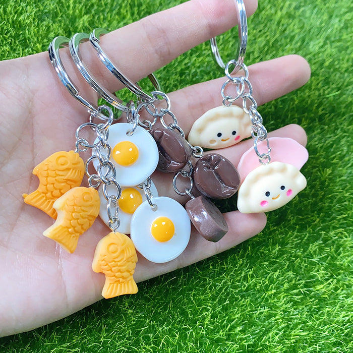 Three Charm Dumpling Egg Coffee Bean and Fish Cake Keychains