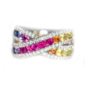 Multicolor Crisscross Wide Band Ring In Polished Silver Tone view 5