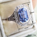 Aqua Rectangular Stone Art Deco Halo Ring In Silver Tone view 5