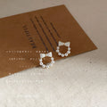 Pearl Bow Circle Red White Silver Bunny Stud Earrings Set view 6