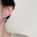 Silver Openwork Geometric Triangle Drop Stud Earrings view 2