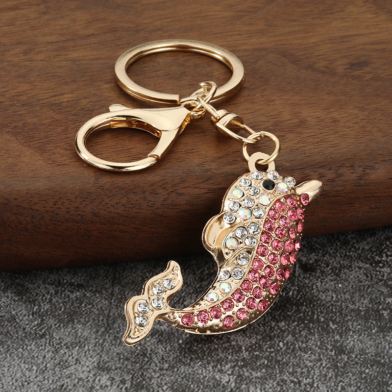 Cute Dolphin Rhinestone Keychain Ocean Animal Metal Bag Charm