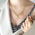 Open Heart Toggle Necklace Cable Chain Gold Or Steel view 4