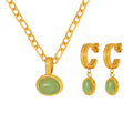 Gold Green Aventurine Oval Pendant Necklace Drop Earrings view 5