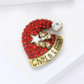 Red Crystal Christmas Hat Brooch With Gold Stars and Bells view 4